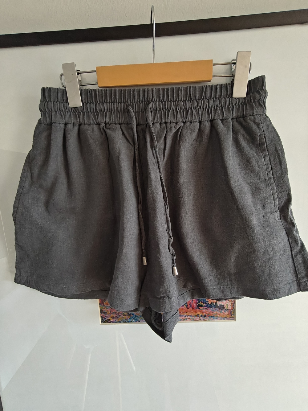 Zara Charcoal High-Waist Linen-Blend Drawstring Shorts